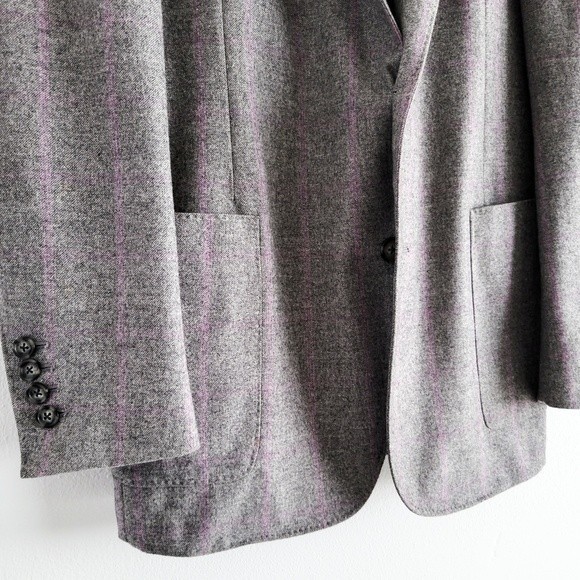 Adrian Jules Sport Coat Flannel Wool Blazer Plaid Gray Purple Mens 43 - Picture 9 of 15